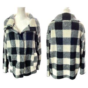 BILLABONG Women Fleece Jacket Sz M Black White Snap Closure Checker Beach 5-37